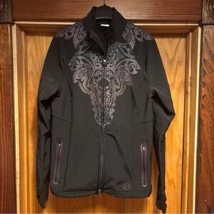 Harley Davidson Womens Black Zip Up Design Small Tall Jacket Fleece Lined